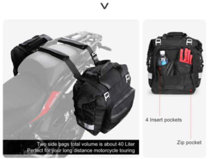 Rhinowalk Motorcycle SaddleBag 20L Sturdy Drift Bike Saddle Seat Side Bag for Motorbike Luggage Touring Adventure (Single Unit) (MT2040)