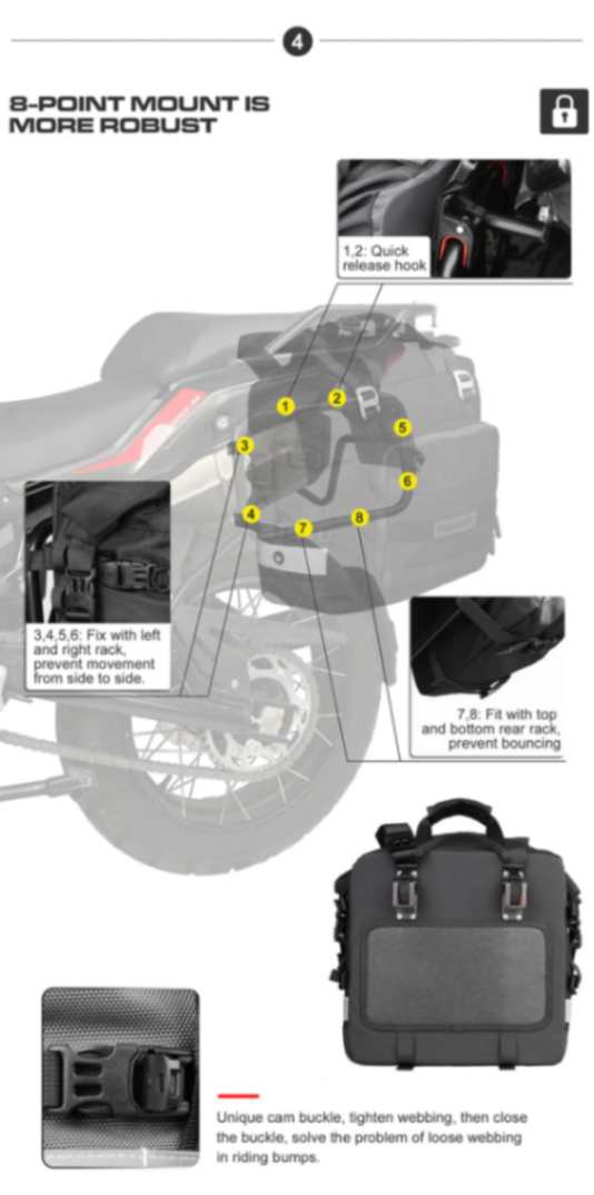 Rhinowalk Motorcycle SaddleBag 20L Sturdy Drift Bike Saddle Seat Side Bag for Motorbike Luggage Touring Adventure (Single Unit) (MT2040)