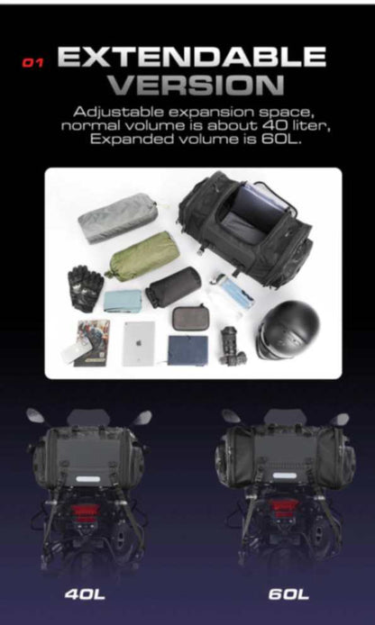 Rhinowalk Motorcycle Tail Bag Motorbike Rear Seat Bag 40-60 liter Large Capacity Motopack Bag (MT4060)