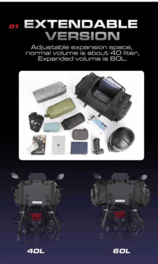 Rhinowalk Motorcycle Tail Bag Motorbike Rear Seat Bag 40-60 liter Large Capacity Motopack Bag (MT4060)