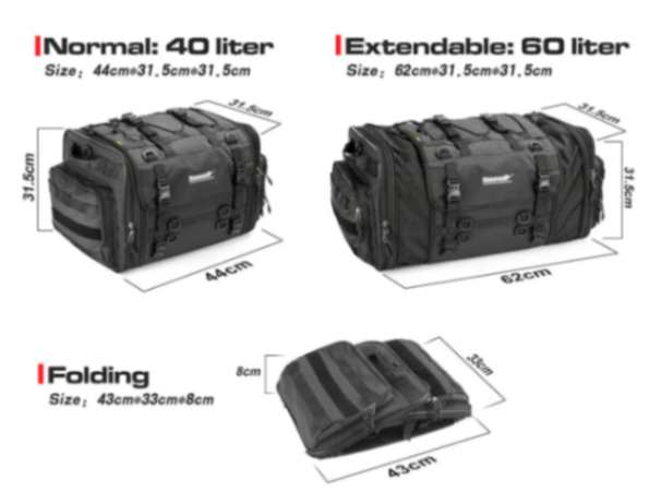 Rhinowalk Motorcycle Tail Bag Motorbike Rear Seat Bag 40-60 liter Large Capacity Motopack Bag (MT4060)