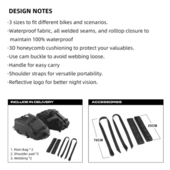 Rhinowalk Motorcycle Waterproof Saddle Bag 48L Bike Tail Seat Luggage for Off/On Road ADV Long Distance Touring (Pair-Set) (MT1448)