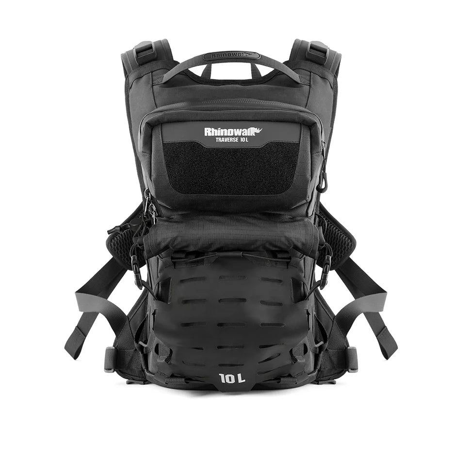 Rhinowalk 10L Motorcycle Riding Backpack, Adventure Hydration Backpack with Protective Back Padding, Rain Cover & Chest Pack Compatibility Black (MCY2602BK)