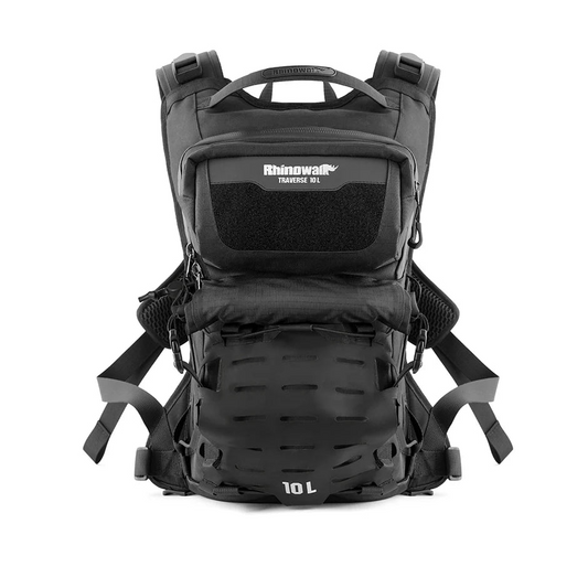 Rhinowalk 10L Motorcycle Riding Backpack, Adventure Hydration Backpack with Protective Back Padding, Rain Cover & Chest Pack Compatibility Black (MCY2602BK)