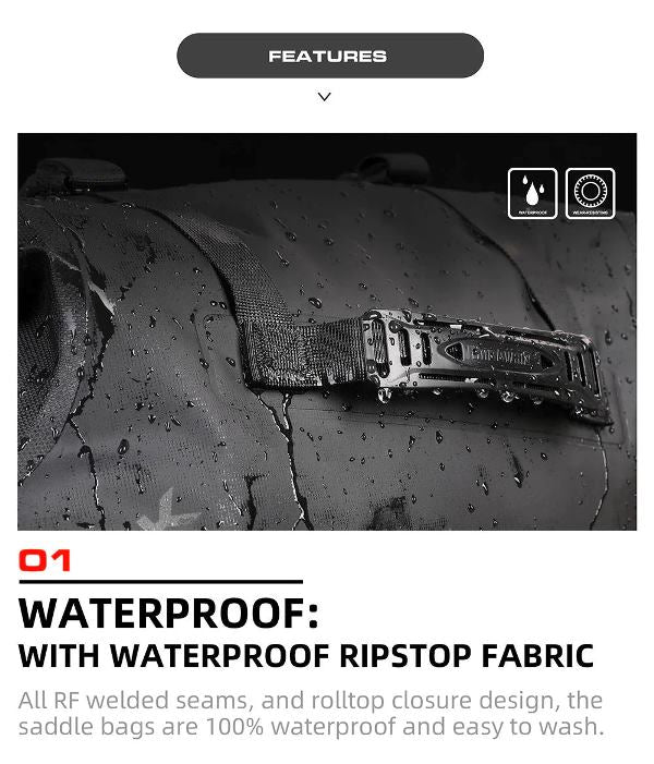 Rhinowalk 18L Rack less Pannier Saddle Soft Bags for Motorcycle Bike Outdoor Adventure Waterproof Side Motorbike Drypack (Pair-Set) (MT1418)