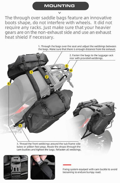 Rhinowalk 18L Rack less Pannier Saddle Soft Bags for Motorcycle Bike Outdoor Adventure Waterproof Side Motorbike Drypack (Pair-Set) (MT1418)