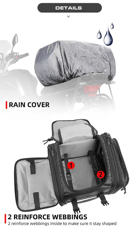 Rhinowalk 19-26L Deluxe Cruiser Tail Bag Motorcycle Tail Trunk Luggage Motorbike Large Capacity Touring Pack for Adventure (MT4026)