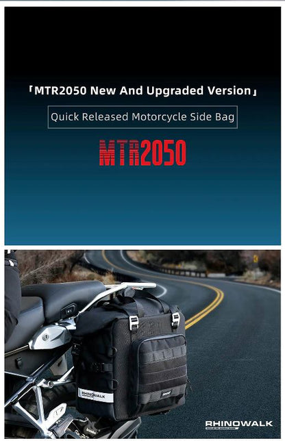 Rhinowalk 25L Motorcycle Side Bag Motorbike Seat Saddle Tail Bag for ADV Motorcycle Rear Rack Travel Luggages (Single Unit) (MTR2050) - Black