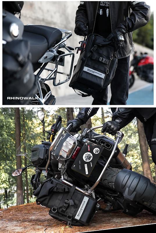 Rhinowalk 25L Motorcycle Side Bag Motorbike Seat Saddle Tail Bag for ADV Motorcycle Rear Rack Travel Luggages (Single Unit) (MTR2050) - Black