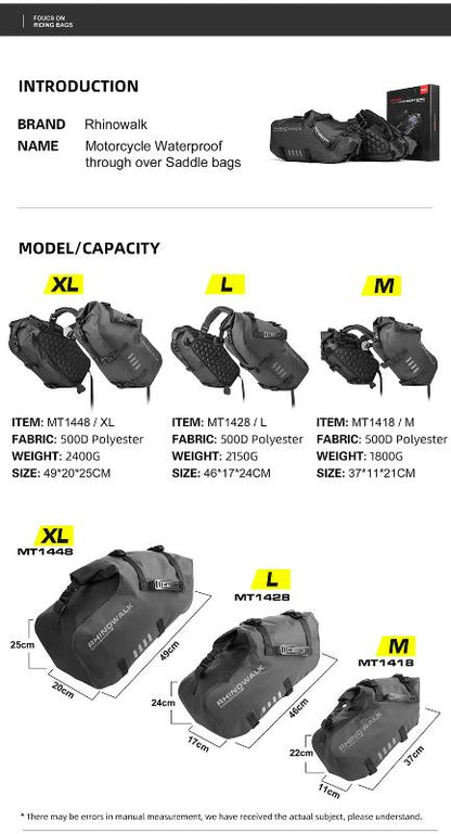 Rhinowalk 28 Liter Waterproof Pannier Bag for Motorcycle Adventure High Quality Motorbike Saddle Drypack-Pair (MT1428)