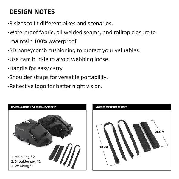 Rhinowalk 28 Liter Waterproof Pannier Bag for Motorcycle Adventure High Quality Motorbike Saddle Drypack-Pair (MT1428)