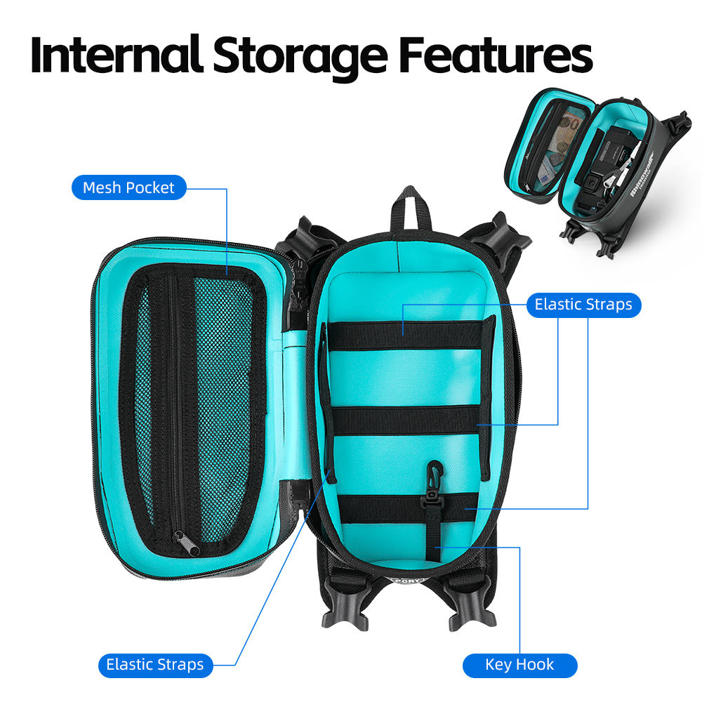 Rhinowalk 2L Compact Motorcycle Tank Bag Waterproof Motorbike Fuel Tank Storage Pack Durable TPU Material-MCY2601