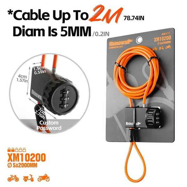 Rhinowalk 2M Heavy Duty Bicycle Cable Lock Anti-Theft Bike Lock