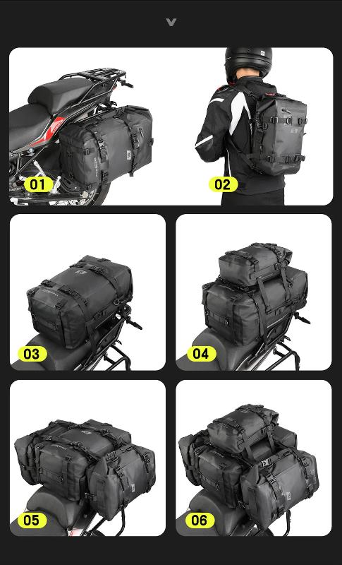 Rhinowalk 30L Motorcycle Black Backpack Waterproof Motorbike Seat Tail Bag Side Saddle Duffle Dry Bag for Motorcycle (MT2230)