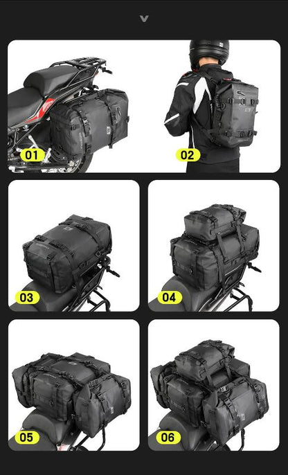 Rhinowalk 30L Motorcycle Black Backpack Waterproof Motorbike Seat Tail Bag Side Saddle Duffle Dry Bag for Motorcycle (MT2230)