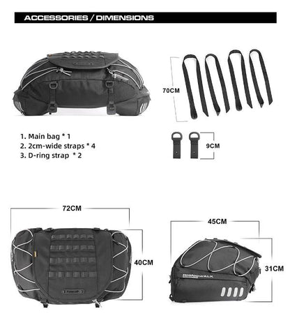 Rhinowalk 35-50L Rhinowalk Black Expandable Waterproof Motorcycle Rear Seat Tail Bag for Luggage Case Rack (MT3550)