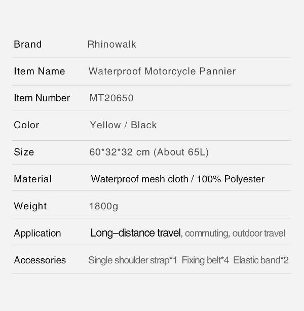 Rhinowalk 65L Motorcycle Waterproof Bag Large Capacity Motorcycle Dry Duffel Bag (MT20650)