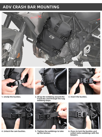 Rhinowalk Crash Bar Dry Bags Waterproof Motorcycle Bag for Crash Bar Motorbike Bumper Bag for Tail Side Seat Motorcycle Pack (Black) (MT2206)