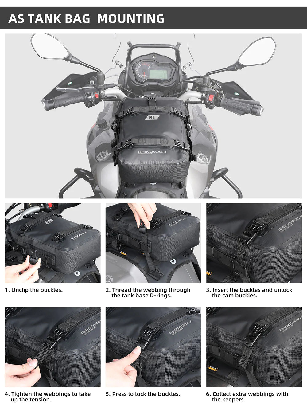 Rhinowalk Crash Bar Dry Bags Waterproof Motorcycle Bag for Crash Bar Motorbike Bumper Bag for Tail Side Seat Motorcycle Pack (Black) (MT2206)
