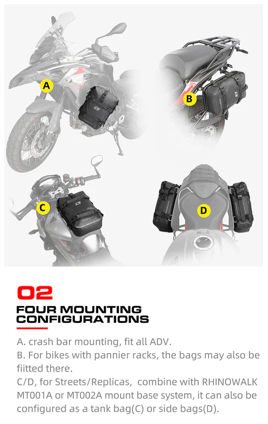 Rhinowalk Crash Bar Dry Bags Waterproof Motorcycle Bag for Crash Bar Motorbike Bumper Bag for Tail Side Seat Motorcycle Pack (Black) (MT2206)