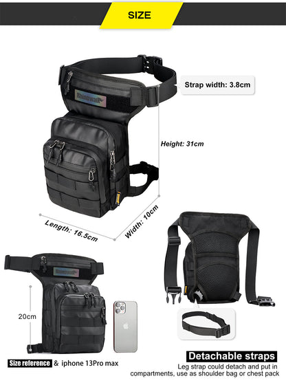 Rhinowalk MT102 Multi-Way Motorcycle Tactical Drop Leg Bag - MT102BK