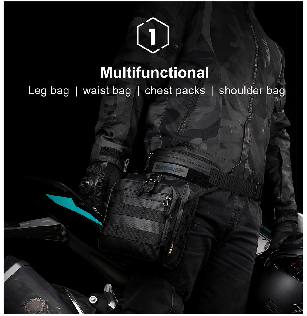 Rhinowalk MT102 Multi-Way Motorcycle Tactical Drop Leg Bag - MT102BK