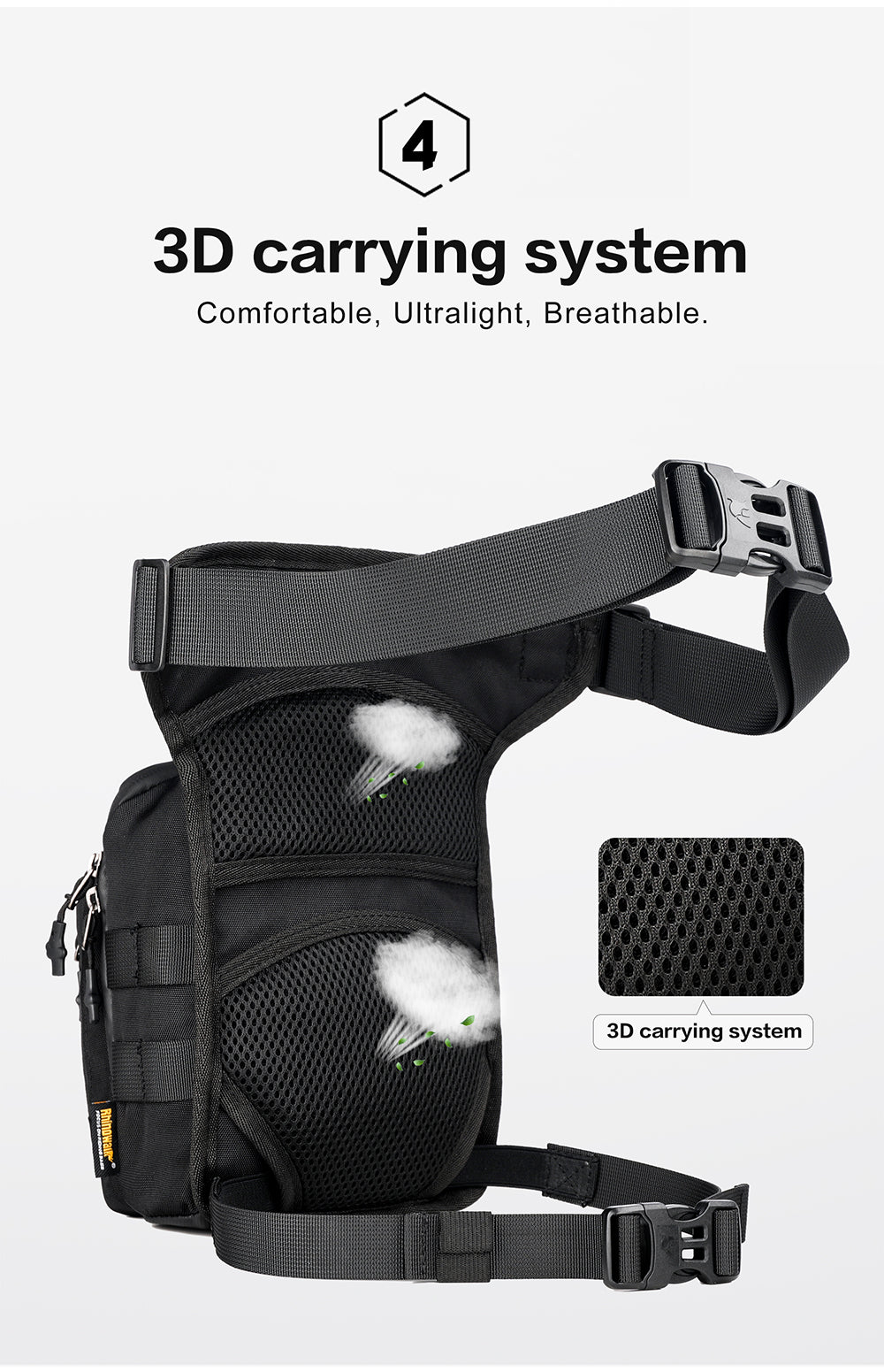 Rhinowalk MT102 Multi-Way Motorcycle Tactical Drop Leg Bag - MT102BK
