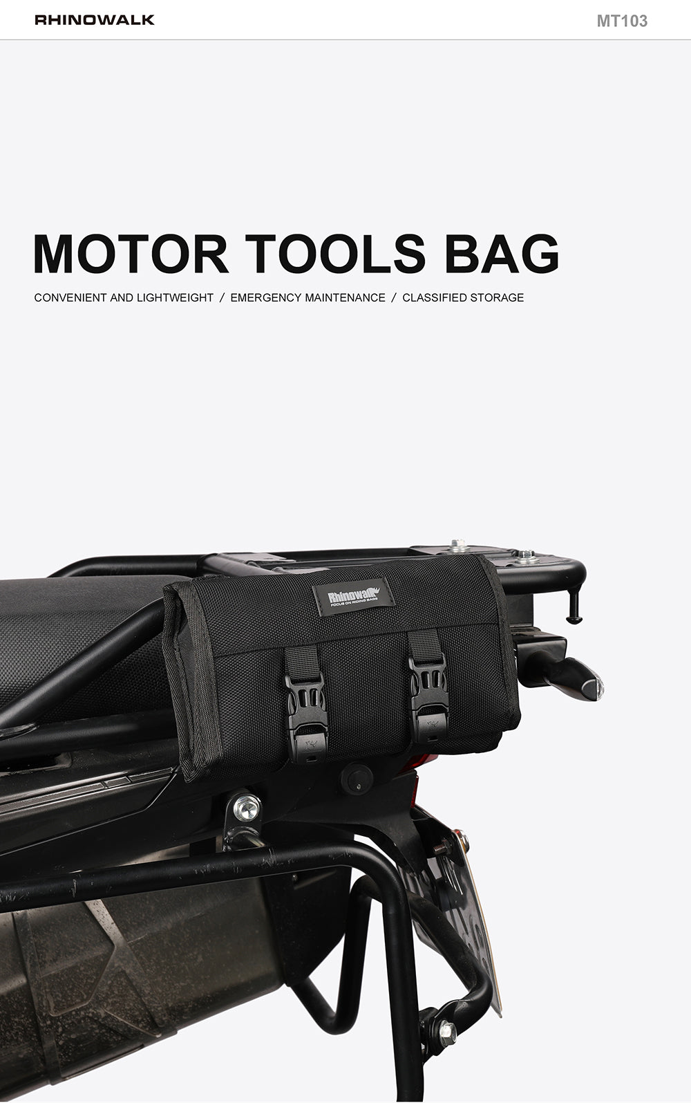 Rhinowalk MT103 Motorcycle Tool Roll Bag – Black (MT103BK)