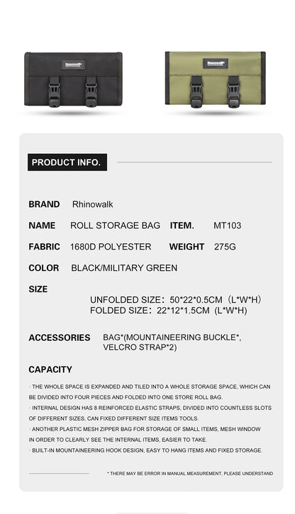 Rhinowalk MT103 Motorcycle Tool Roll Bag – Black (MT103BK)