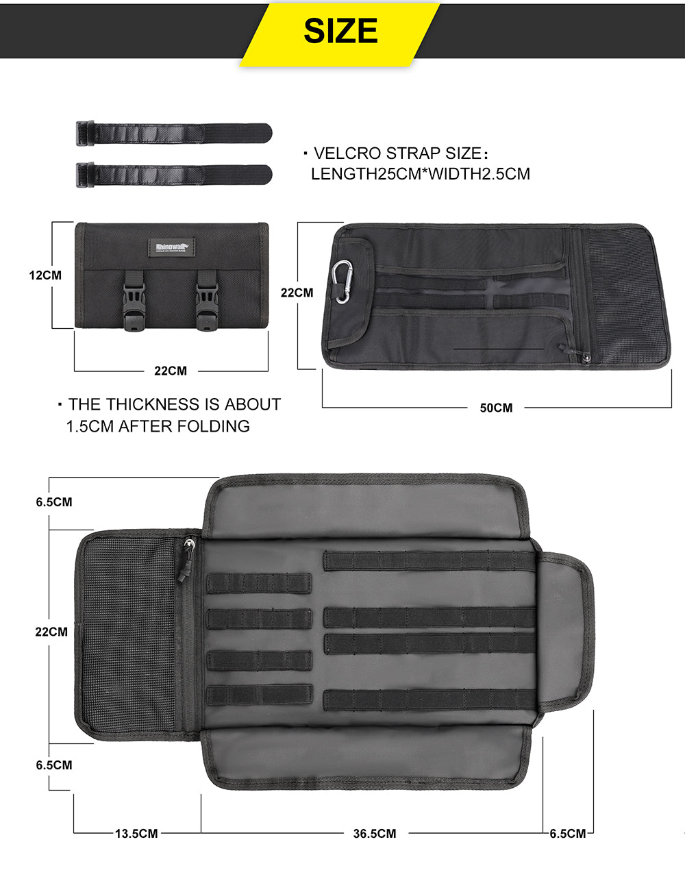 Rhinowalk MT103 Motorcycle Tool Roll Bag – Black (MT103BK)