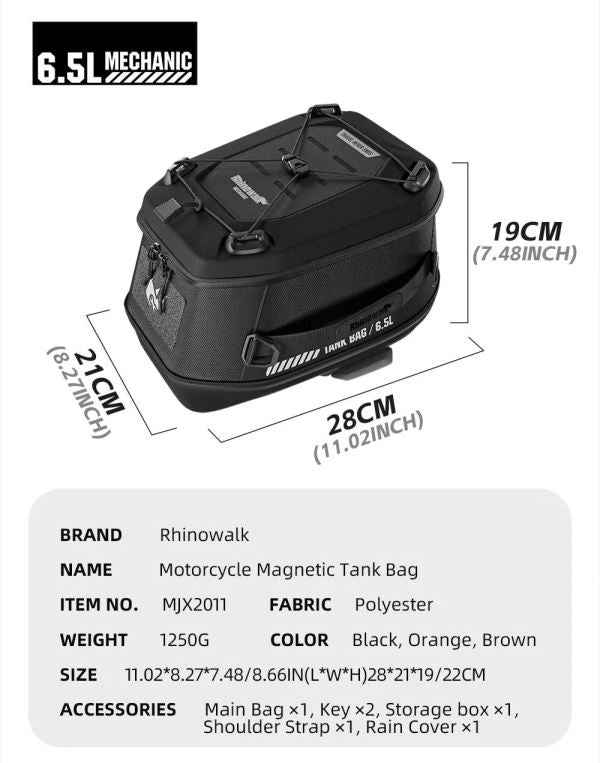 Rhinowalk Mechanic Series x 5.6L Magnetic Tank Bag Orange (MJX2011RG)