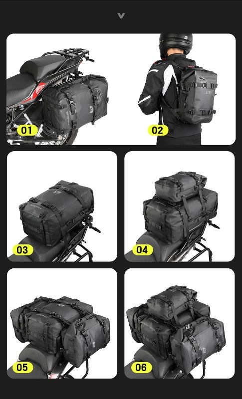 Rhinowalk Motorcycle Black Backpack 8L Waterproof Motorbike Seat Tail Bag for Adventure Welded Seamless Side Saddle Motopack (MT2208)