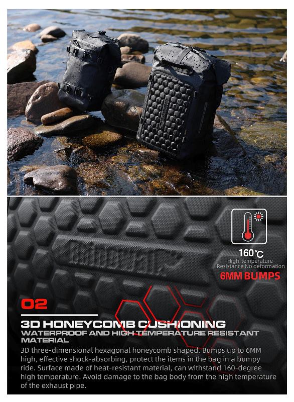 Rhinowalk Motorcycle Black Backpack 8L Waterproof Motorbike Seat Tail Bag for Adventure Welded Seamless Side Saddle Motopack (MT2208)