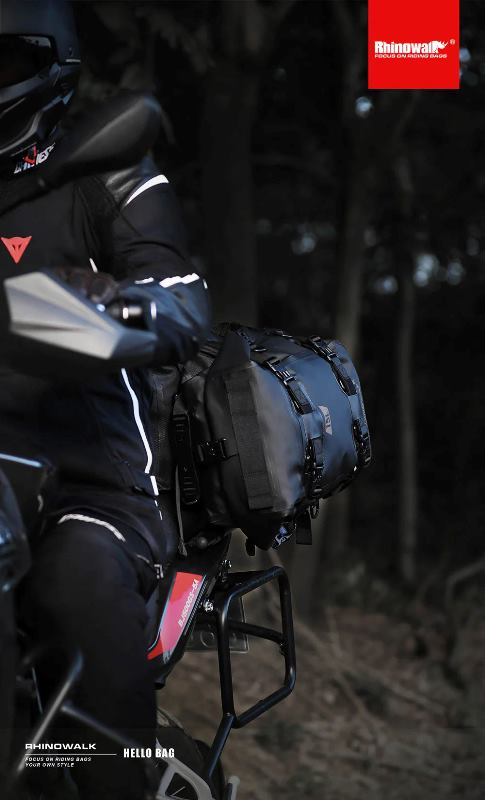 Rhinowalk Motorcycle Luggage 15L Waterproof Motorbike Seat Tail Bag Welded Seamless Side Saddle Motopack for Bike Adventure (MT2215BK)