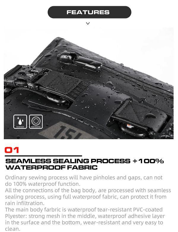 Rhinowalk Motorcycle Luggage 15L Waterproof Motorbike Seat Tail Bag Welded Seamless Side Saddle Motopack for Bike Adventure (MT2215BK)