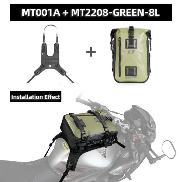 Rhinowalk Motorcycle Olive Backpack 8L Waterproof Motorbike Seat Tail Bag for Adventure Welded Seamless Side Saddle Motopack (MT2208)