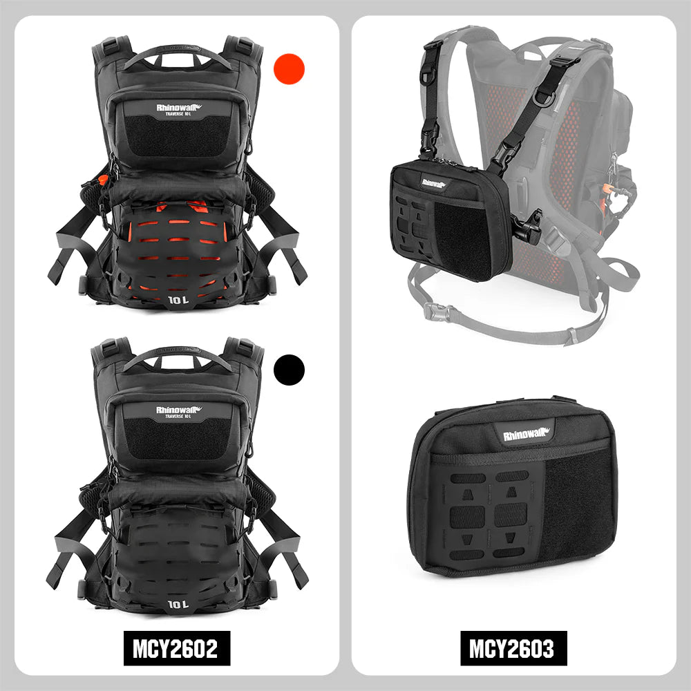 Rhinowalk Motorcycle Riding Backpack, Adventure Hydration Backpack with Protective Back Padding, Rain Cover & Chest Pack Compatibility (MCY2603BK)