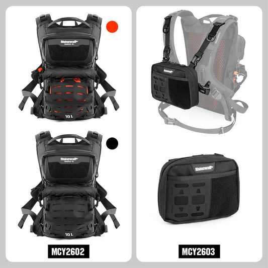 Rhinowalk Motorcycle Riding Backpack, Adventure Hydration Backpack with Protective Back Padding, Rain Cover & Chest Pack Compatibility (MCY2603BK)