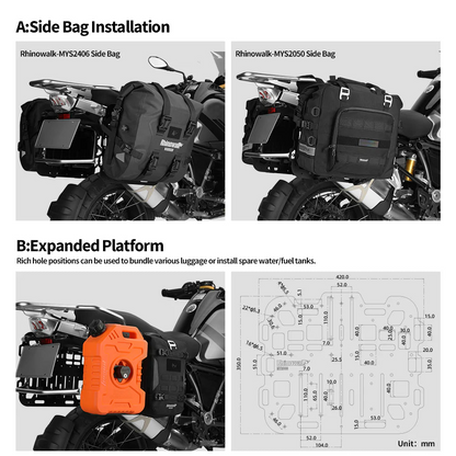 Rhinowalk Motorcycle Side Rack Expansion Plate – Aluminum Alloy Luggage Mount Panel - MTR008BK