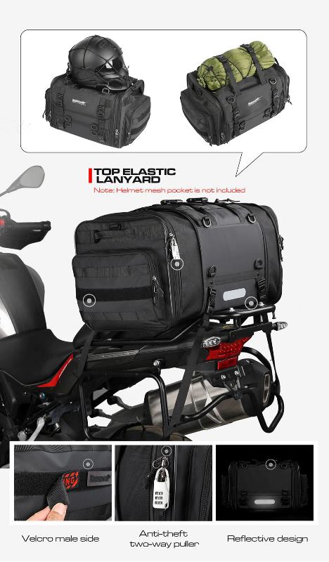 Rhinowalk Motorcycle Tail Bag Motorbike Rear Seat Bag 40-60 liter Large Capacity Motopack Bag (MT4060)