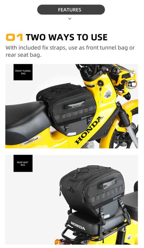 Rhinowalk Tunnel bag for scooter 15 ltr Underbone Motorcycle Bike Seat Pack with Molly System (MTR5001)