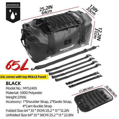 Rhinowalk Warrior Series X 65L Waterproof Motorcycle Roll-Top Duffle Bag Heavy Duty Dry Pack Tail Rear Luggage for Adventure (MYS2405)