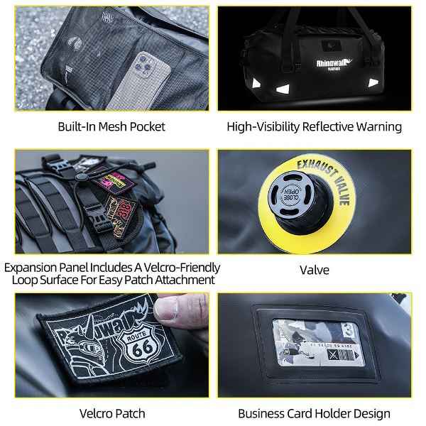 Rhinowalk Warrior Series X 65L Waterproof Motorcycle Roll-Top Duffle Bag Heavy Duty Dry Pack Tail Rear Luggage for Adventure (MYS2405)