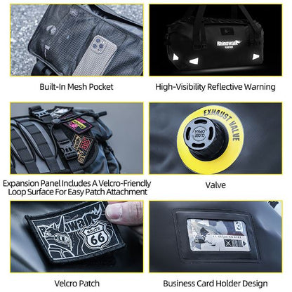 Rhinowalk Waterproof Motorcycle Roll-Top Duffel Gear Bag 40L Heavy Duty Dry Pack Tail Rear Luggage Magnetic Opening