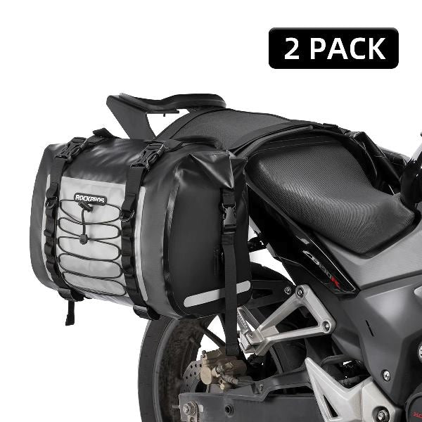Rockbros Leather Saddle Bag Motorcycle Waterproof Side Bag For Motor Bike 60L Pannier Bag (Pair) AS-010BGR-Black Grey