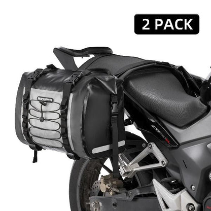 Rockbros Leather Saddle Bag Motorcycle Waterproof Side Bag For Motor Bike 60L Pannier Bag (Pair) AS-010BGR-Black Grey