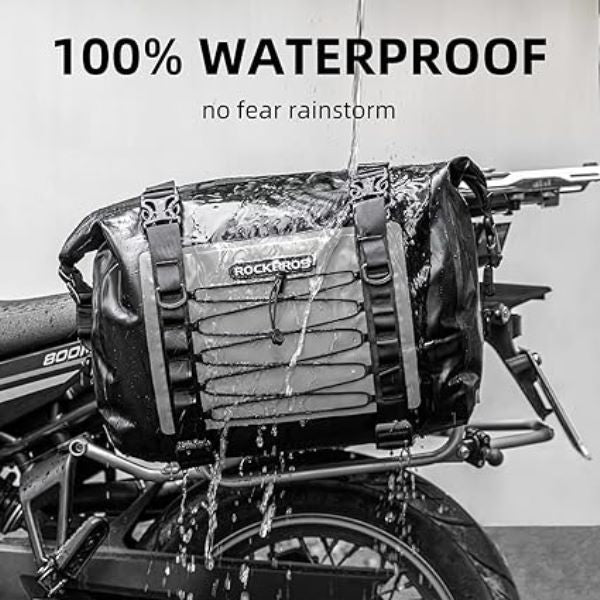 Rockbros Leather Saddle Bag Motorcycle Waterproof Side Bag For Motor Bike 60L Pannier Bag (Pair) AS-010BGR-Black Grey