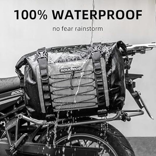 Rockbros Leather Saddle Bag Motorcycle Waterproof Side Bag For Motor Bike 60L Pannier Bag (Pair) AS-010BGR-Black Grey