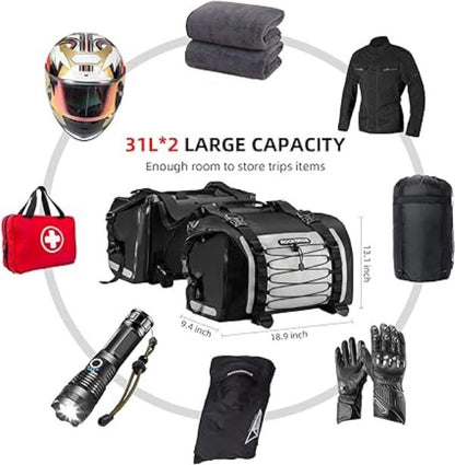 Rockbros Leather Saddle Bag Motorcycle Waterproof Side Bag For Motor Bike 60L Pannier Bag (Pair) AS-010BGR-Black Grey