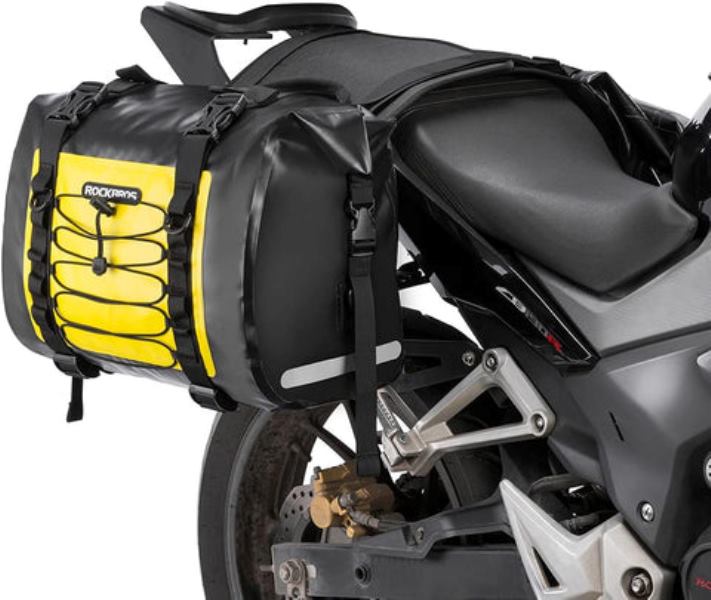 Rockbros Leather Saddle Bag Motorcycle Waterproof Side Bag For Motor Bike 60L Pannier Bag (Pair) (AS-010Y)-Yellow Black